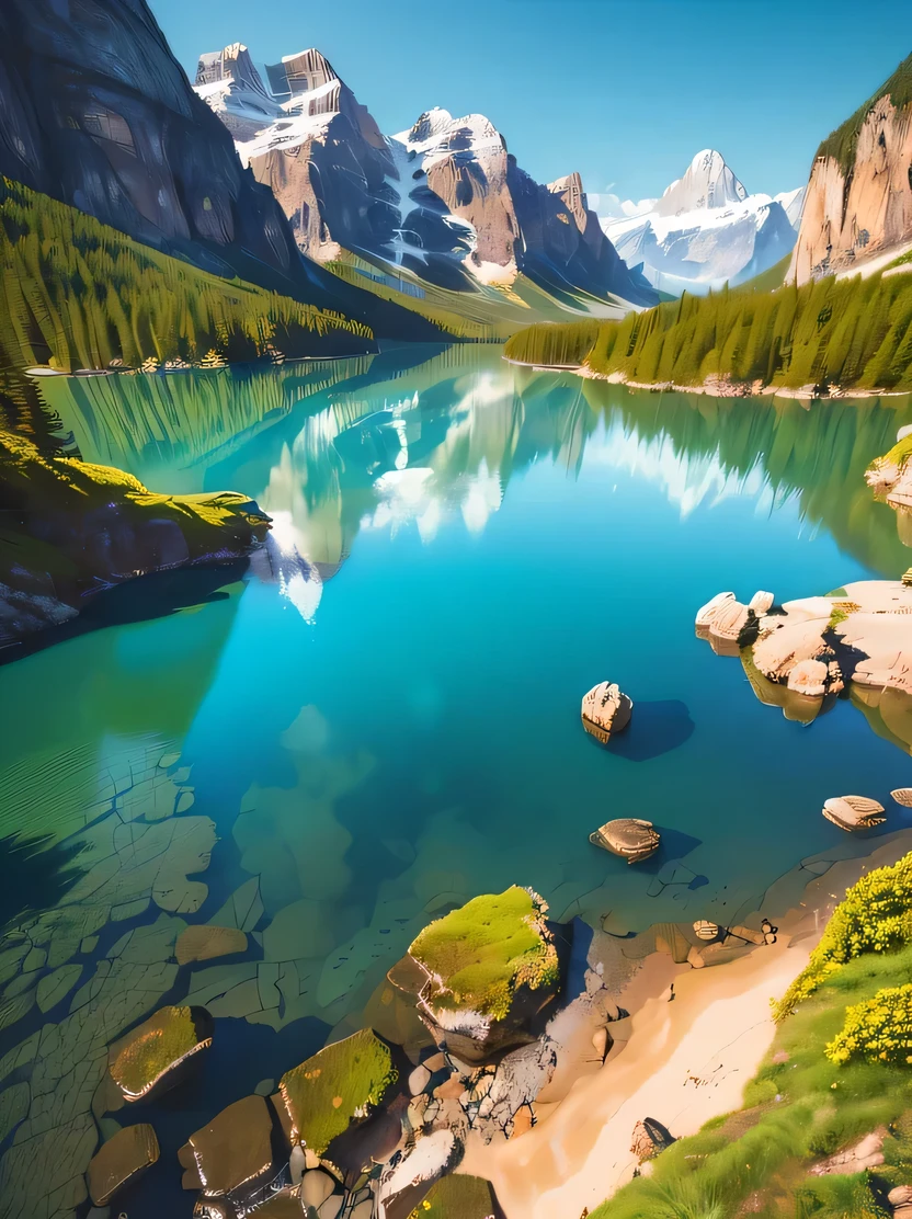((masterpiece, Highest quality, Very detailed, High resolution, Real, Sharp focus)), High contrast, High saturation, Landscape with water, (Very detailed CG unity 8k wallpaper), Majestic oil painting, Complex realistic painting art