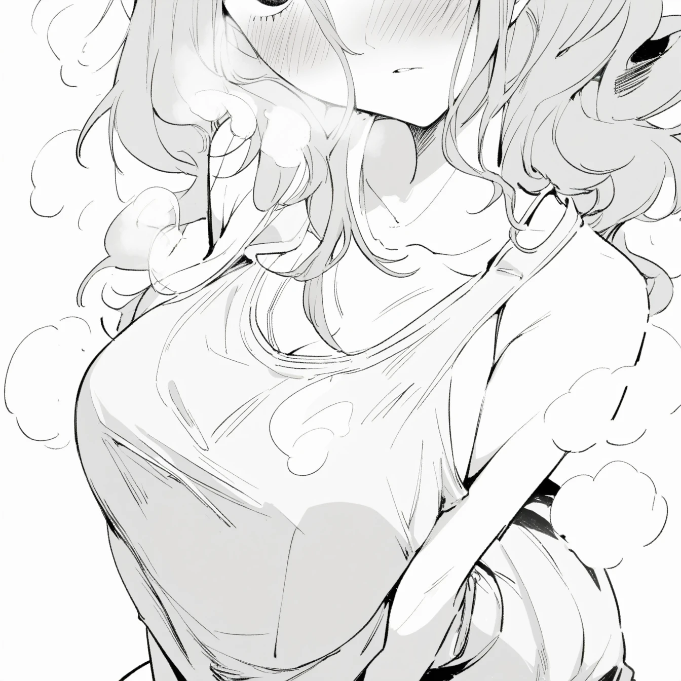 1 Girl, Nami, One Piece, Nami,One Piece,Solitary, Viewers, Pure white background,blush, breathe, avatar,Half Body,Comic style without color,angle, masterpiece, best quality