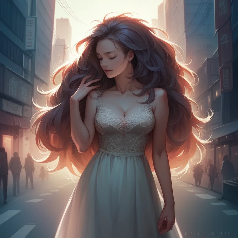 A beautiful woman in a dynamic pose standing in the bustling streets of Tokyo, feeling the stress of the city, detailed facial features, intricate clothing, urban background, cinematic lighting, photorealistic, 8k, highly detailed, masterpiece