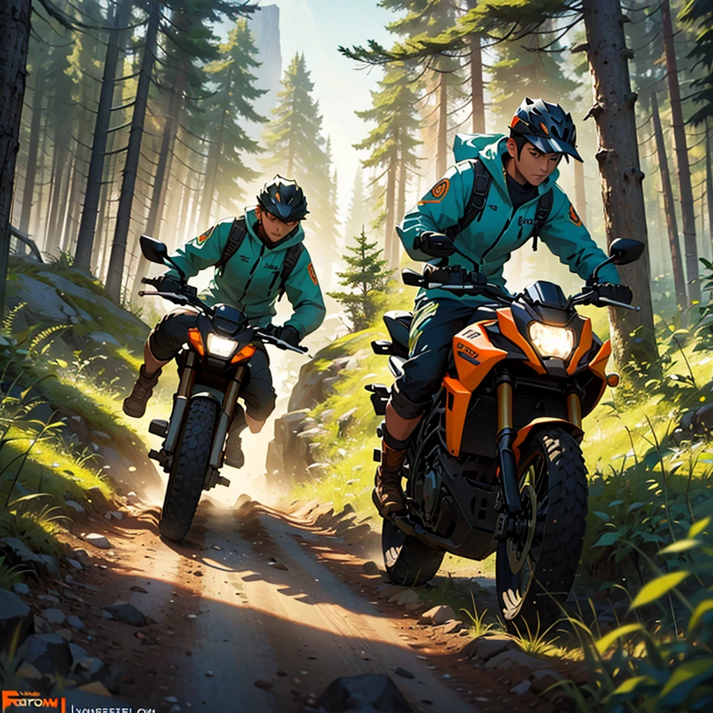 Create a logo for the TrailBlaze brand that represents the connection with nature and off-road adventure. Use elements such as mountains, trees and winding trails to convey the idea of exploration and endurance. The colors green, brown and orange should be predominant to evoke a sense of daring and excitement. Style the nameescribe:( "TrailBlaze" ) in a dynamic and modern way, reflecting the energy and passion for off-road trails. Make sure the logo conveys strength, freedom and adventure.