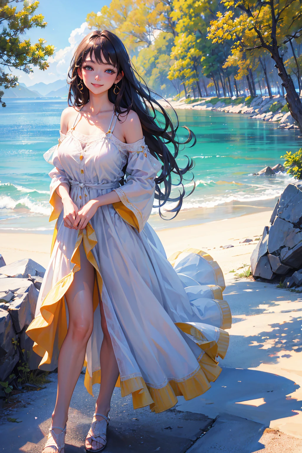 Photorealistic、Highest quality、Highest Resolution、Highest quality、８Ｋ、1人のBeautiful woman、Beautiful woman、Beautiful woman、hot、summer、smile、Smile、Upscaling、