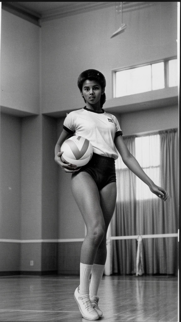 Ethiopian lady in volleyball uniform full body standing 80s style