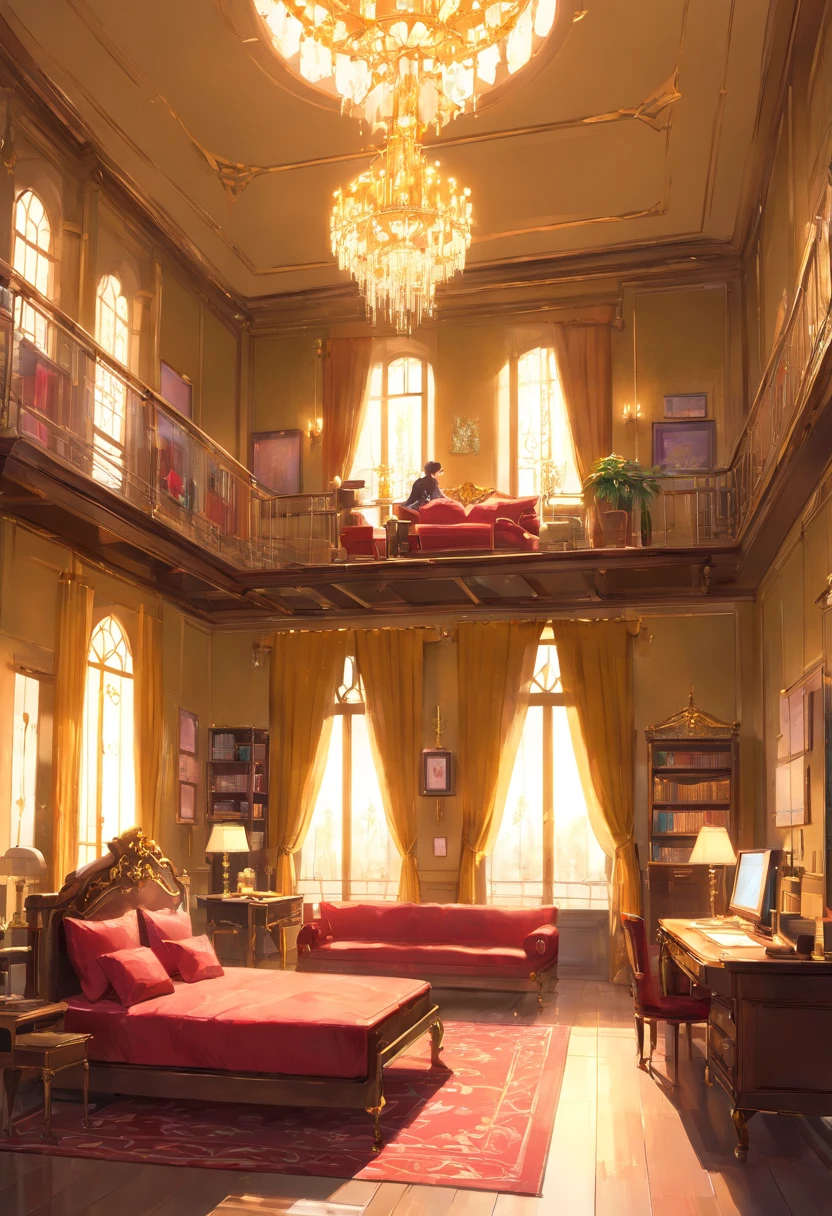 And now I felt a gentle push at the small of my back, and a tug at my hand, as if the room itself was inviting me in. “No--my shoes--” I began, but the push and the tug became firmer and I found myself stepping awkwardly across the threshold, onto the embroidered crimson velvet. The furniture was as grand as the room itself, carved and gilded and polished until it glowed in the sunlight streaming in the windows. There was an enormous bed on a dais, canopied in gold with a sheer white counterpane; the largest dressing-table I could imagine, covered with brushes and combs and cut-glass bottles of perfume and cosmetics; a writing-desk so elegant I could hardly imagine sitting at it; and rich golden velvet sofas and chairs scattered throughout the room, so that I could sit nearly anywhere if the mood suddenly struck me. I took another step into the room, my eyes wandering from the gorgeous walls to the magnificent furniture to the lofty ceiling hung with crystal chandeliers--the room was so large it needed five of them.