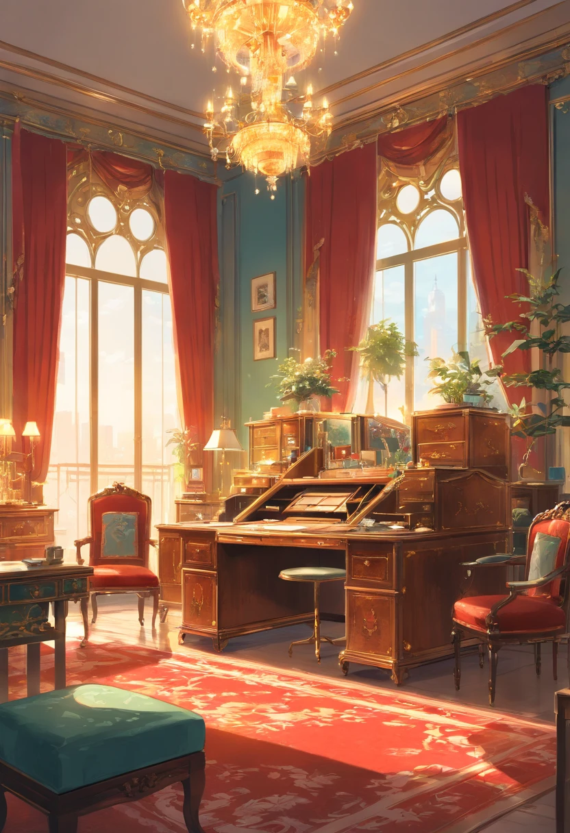 And now I felt a gentle push at the small of my back, and a tug at my hand, as if the room itself was inviting me in. “No--my shoes--” I began, but the push and the tug became firmer and I found myself stepping awkwardly across the threshold, onto the embroidered crimson velvet. The furniture was as grand as the room itself, carved and gilded and polished until it glowed in the sunlight streaming in the windows. There was an enormous bed on a dais, canopied in gold with a sheer white counterpane; the largest dressing-table I could imagine, covered with brushes and combs and cut-glass bottles of perfume and cosmetics; a writing-desk so elegant I could hardly imagine sitting at it; and rich golden velvet sofas and chairs scattered throughout the room, so that I could sit nearly anywhere if the mood suddenly struck me. I took another step into the room, my eyes wandering from the gorgeous walls to the magnificent furniture to the lofty ceiling hung with crystal chandeliers--the room was so large it needed five of them.