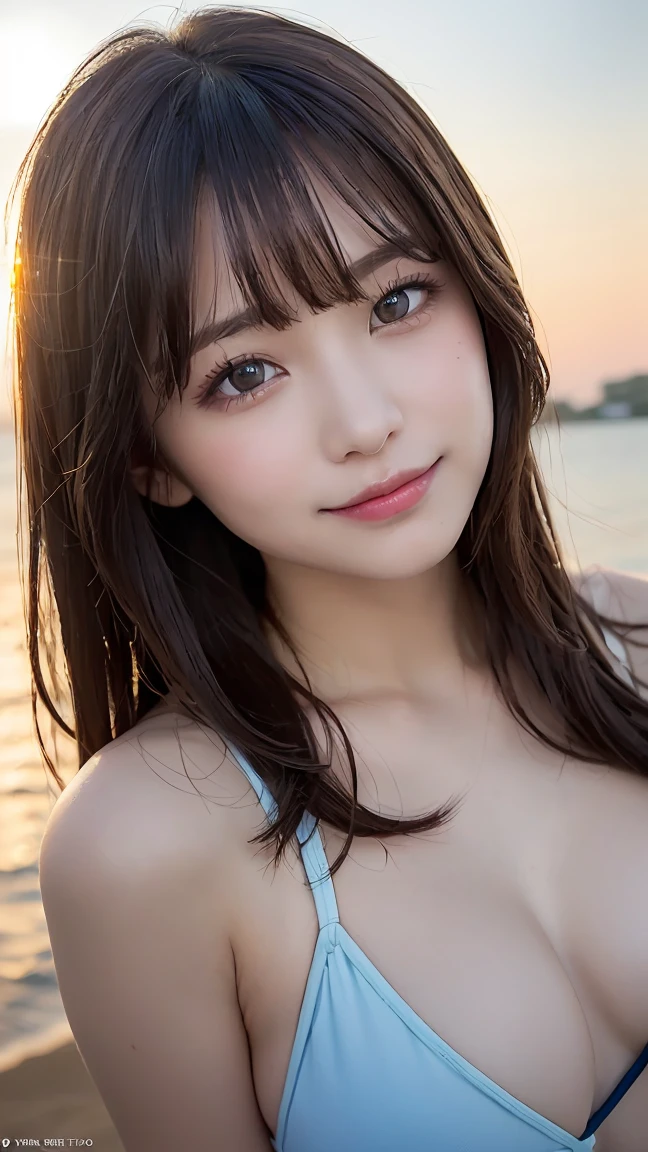 (((masterpiece, Beautiful girl:1.2, Detailed eyes, Swollen eyes, Highest quality, 超High resolution, (reality: 1.4),Trendy Korean cosmetics、Asian Beauties, Very very beautiful:1.3, Beautiful skins, Slim forward-facing body, (超reality的な), (High resolution), (8K), (Very detailed), ( Best illustrations), (Beautiful and detailed eyes:1.4), (Ultra-detailed), Detailed face:1.1, Bright lighting, Professional Lighting, Looking at the audience:1.25, Look straight ahead、
BREAK ピクシーカット、Sexy Swimsuit:1.4、Sexy Face、Japanese schoolgirl、Provocative and sexy bikini:1.5、Sheer bikini:1.4, Great smile:1.5、Eye color is brown、
BREAK グジュアリー,The sea near the love hotel、(The most atmospheric and warm lighting:1.2)、Blurred Background:1.1、With bangs、超High resolution, Glossy and moisturized face、超High resolutionの輝く肌、最もDetailed face、超High resolutionのDetailed face、超High resolutionの髪、超High resolutionの輝く瞳、Beautiful face drawn in every detail、超High resolutionの光沢のある赤いlips))),
BREAK ((Brown Hair:1.3)), reality的な,  ((Brown long hair)), lips, Outdoor, Big eyes、Eyelashes、((Shining beautiful landscape))、(((Long hair with bangs、Shiny Hair、Big eyes、large full chest、Intensely accentuates the eyes、Staring at the audience:1.1、Beautiful beauty、Listen carefully、Long neck、Smile a little:1.3、Please close your mouth and laugh、Ideal body proportions:1.2)))、{D Cup:1.3|huge|big|hugeな|Mega} chest, chestの谷間、Moist Skin、(((Naughty expression、Watery eyes、Sexy pose:1.2))), BREAK absurdres, highres, ultra detailed,
BREAK (1girl:1.3), __hair-female-short__,
BREAK from front,
BREAK beach scene, Cowboy Shot, thigh:1.2, t-shirt,microbikini:1.5,pink,skyblue