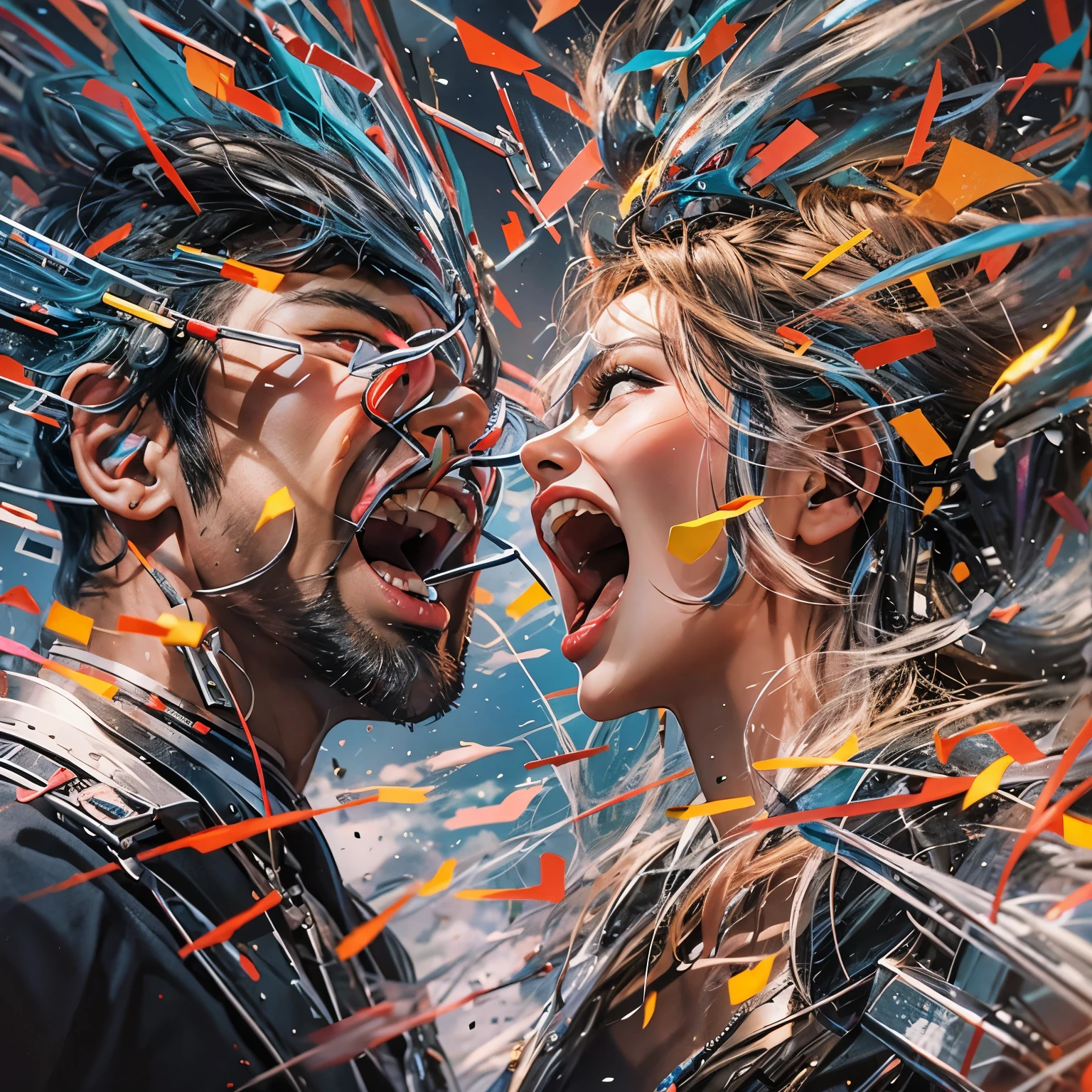 Men and women arguing creative sense Make the background flashy