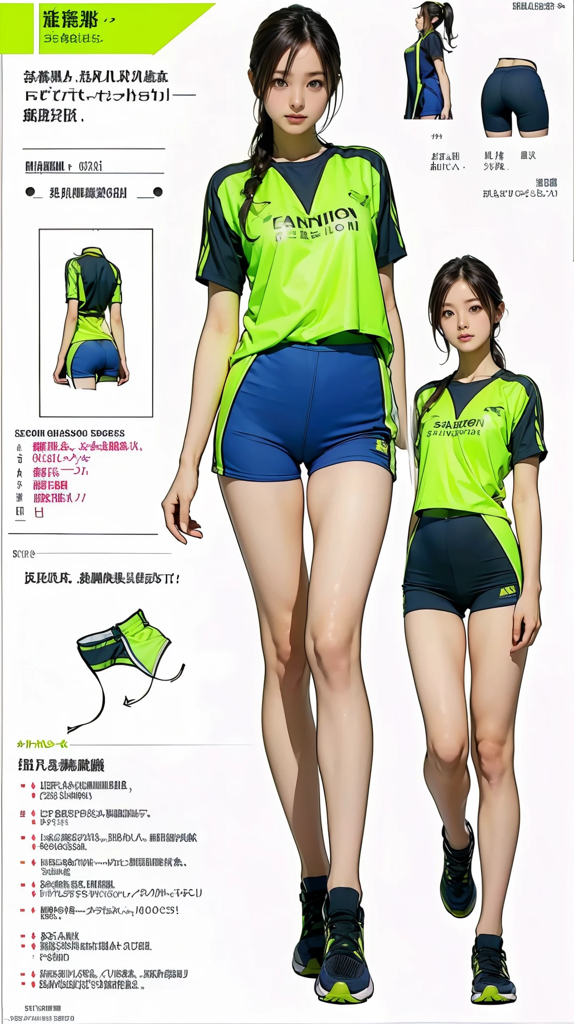 ((masterpiece)),(((Highest quality))),((1 person, Reference Sheet, Character Design, front, return, ~ ~ ~ side))), Very slim, Very small ass, Thin thighs, Long legs, It's not a big deal, Wearing a marathon uniform and marathon shoes, ((Browsing Caution:1.3))