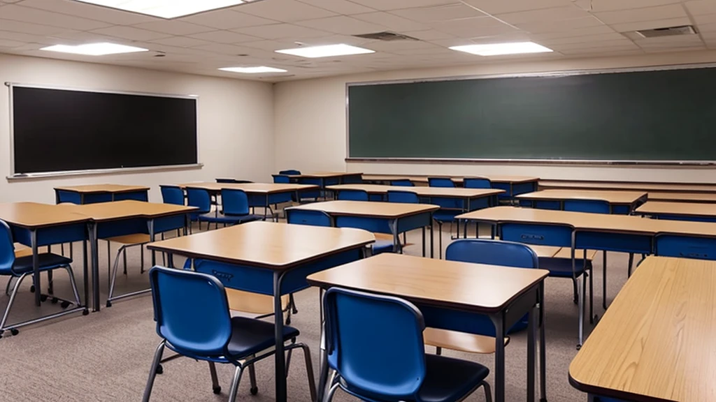 Classroom empty no chairs no seats