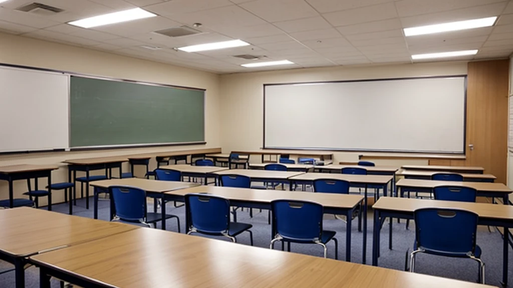 Classroom empty no chairs no seats