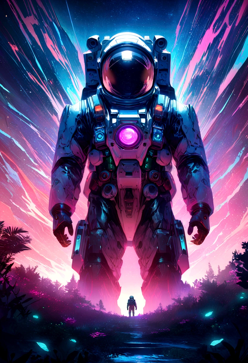 an astronaut standing in a lush field, nomanssky style wallpaper, 4K high resolution concept art beautiful masterpiece,abstract dream, space, intricate, large scale, alone, cinematic film still, Insane detail, sharp focus, depth of field , realistic lighting, (realistic perspective), complex, (multiple subjects), 4k HDR,