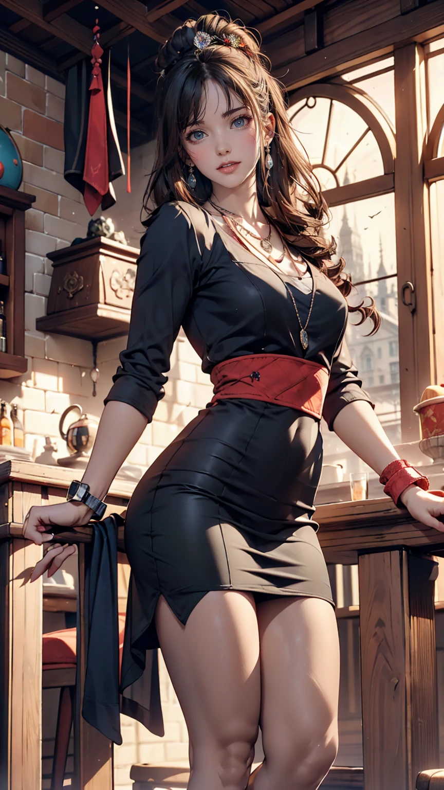 (Highest quality), (Superior Quality), (dark), despair, suicide, Death in the Valley of the Shadows.born,Award-winning,landscape、24-year-old female、Sexy proportions、Sexy、Narrow waist、Wear jewellery on your wrist、Attach a necklace、Wear platform sandals、Side Tail((side drill))、Crystal Earrings((crystal earrings))、A seductive smile((seductive smile))、Headpiece((hair ornament))、