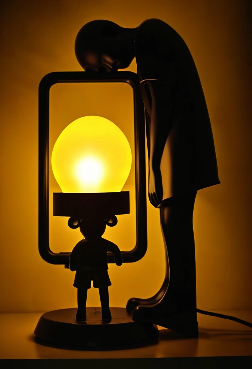 A night lamp with a person escaping from the darkness 