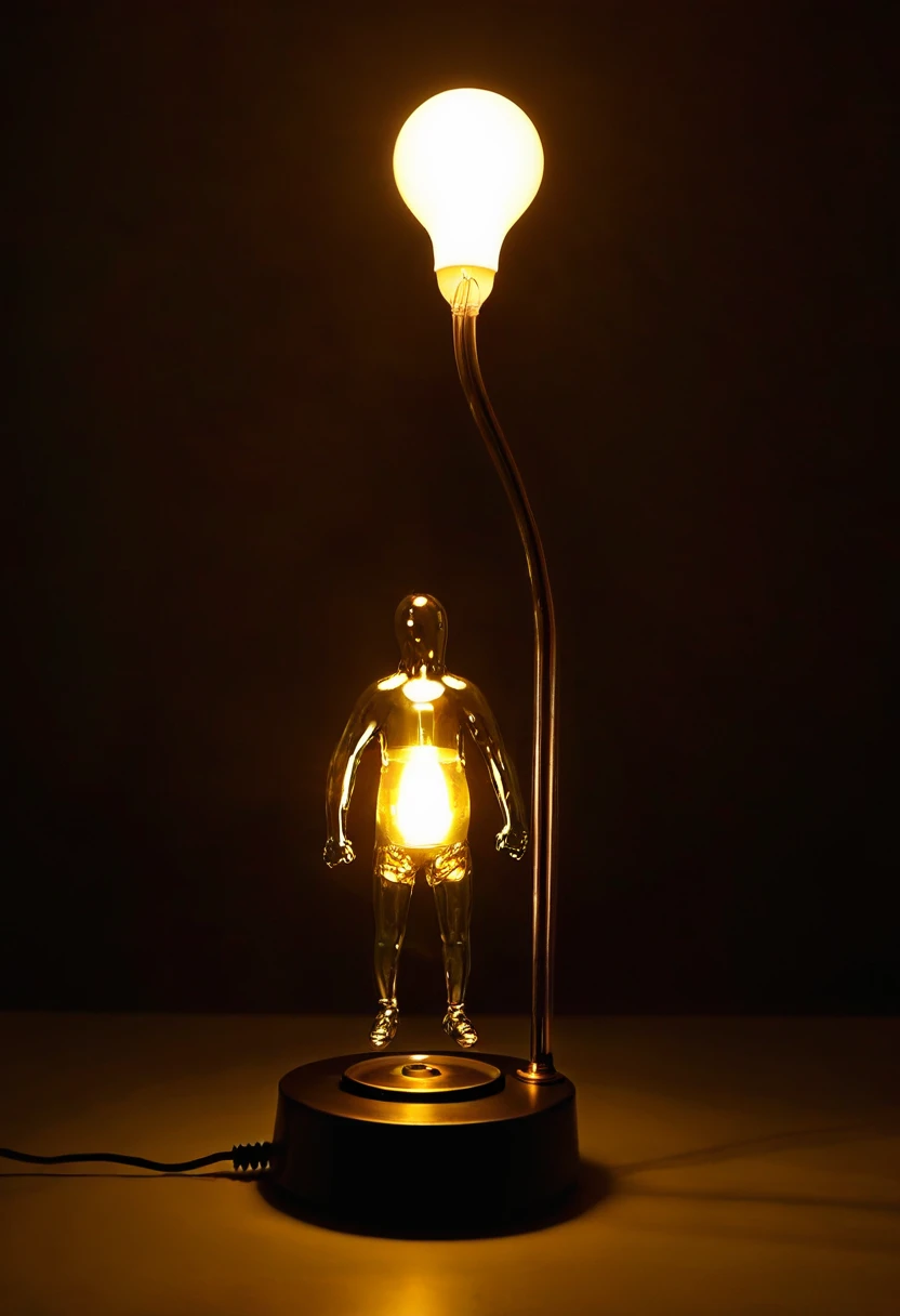 A night lamp with a person escaping from the darkness