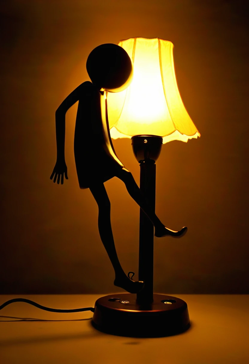 A night lamp with a person escaping from the darkness 