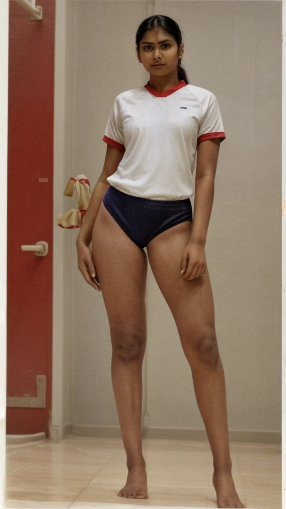 Indian lady in volleyball uniform full body standing.