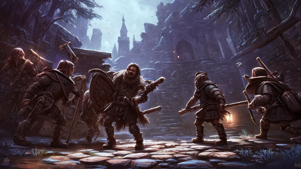 adventurers exploring through a dark dungeon.