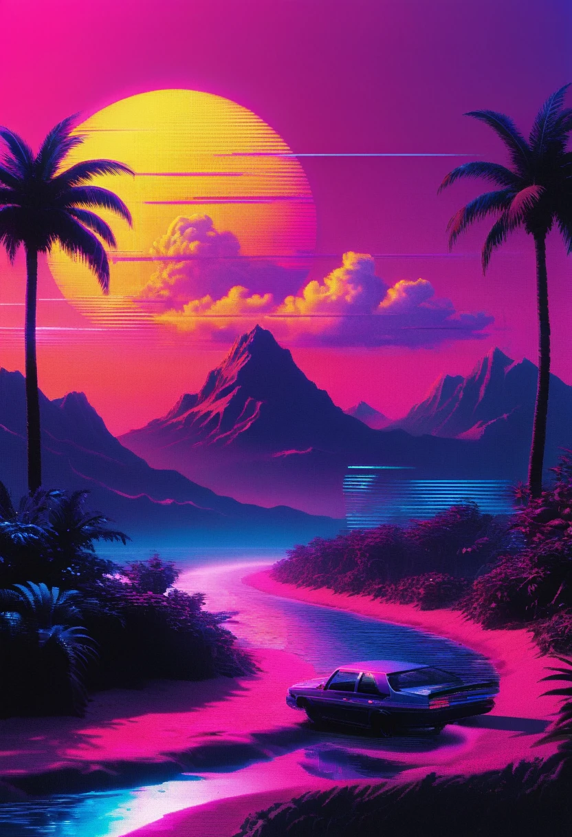 discos de vinil,Vaporwave aesthetic style, synthetic wave,