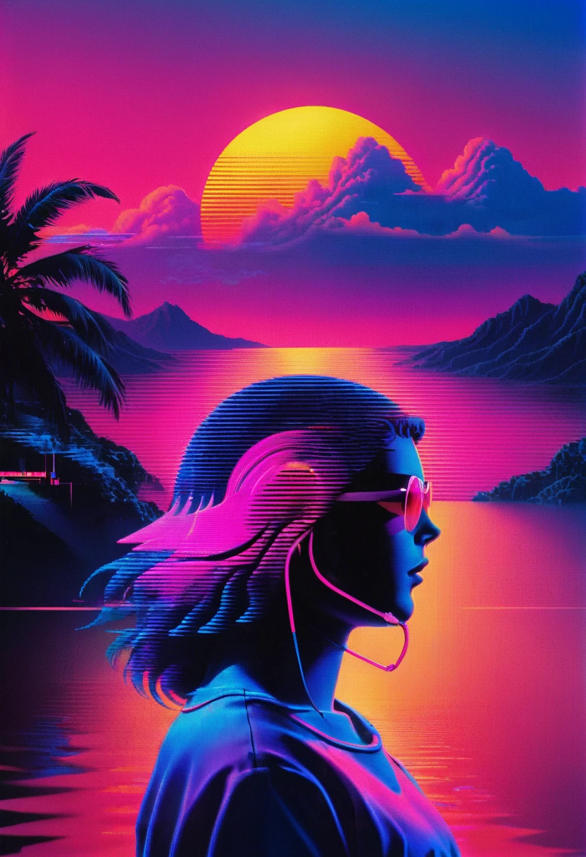 discos de vinil,Vaporwave aesthetic style, synthetic wave,