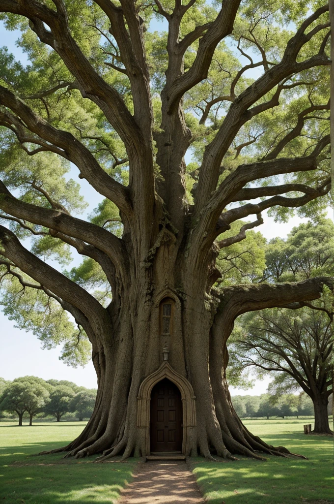 The Ancient Oak Tree:Visualize the tall oak tree with a door carved into its trunk, and the curious, magical feeling as Lily and Finn knock and the door creaks open.