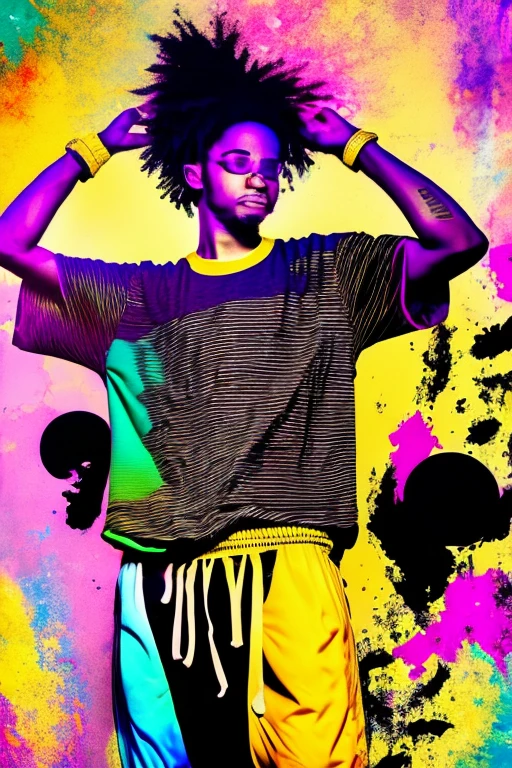 A background filled with scattered musical notes in various sizes and colors
A background completely filled with scattered musical notes in various sizes and colors, covering the entire screen.
jovem negro estilo de trap no studio e com cabelo curto com joias de ouro
beautiful girl colorful image
Dance hiphop Dance CREW Waacking Dance
Punking
girl
black medium hair black medium hair
Five fingers Baggy clothes Baggy clothes