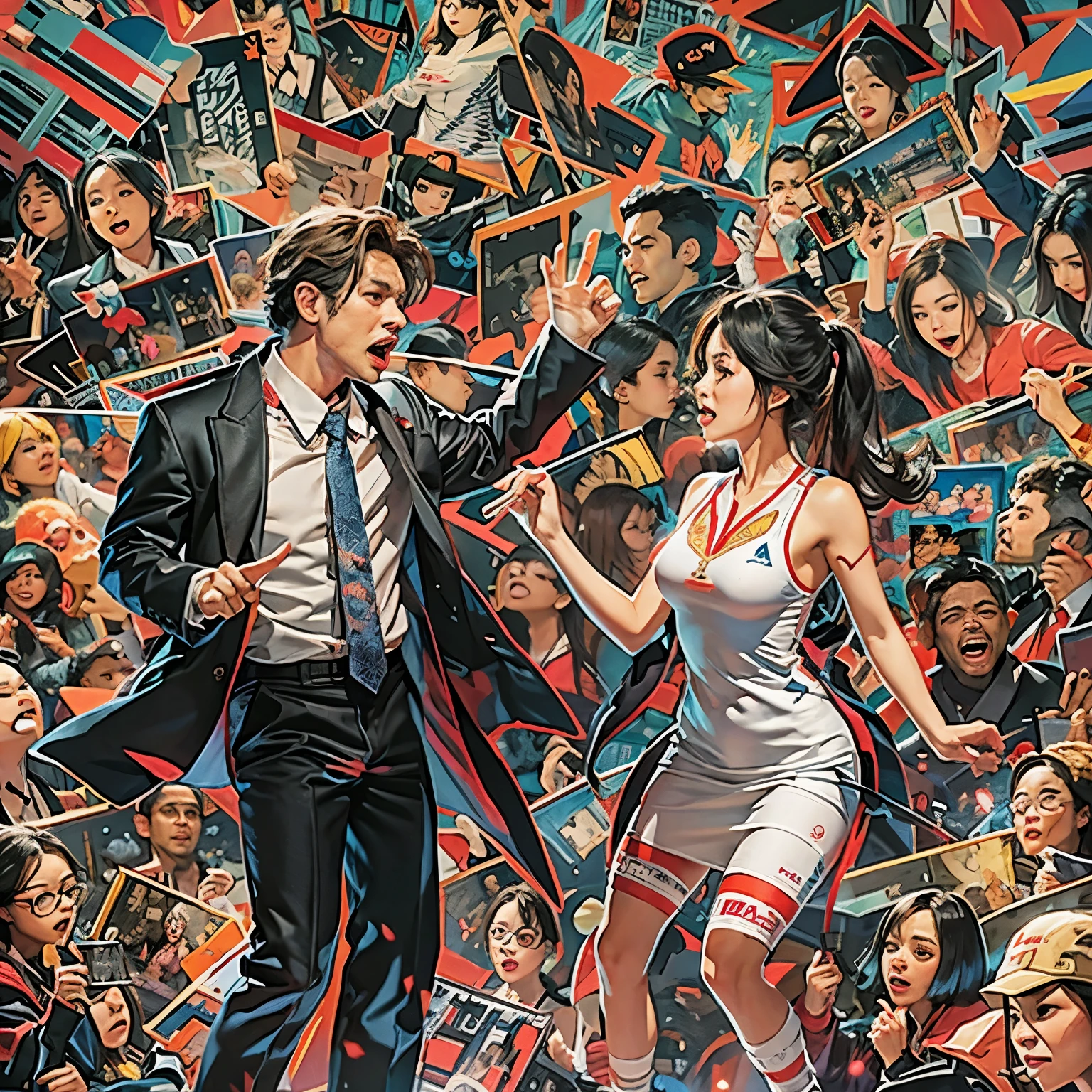 Men and women arguing violently creative sense Make the background flashy