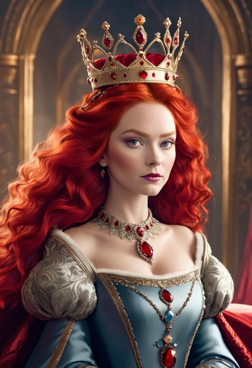 the red queen,Fluffy red hair,crown,Queen's throne