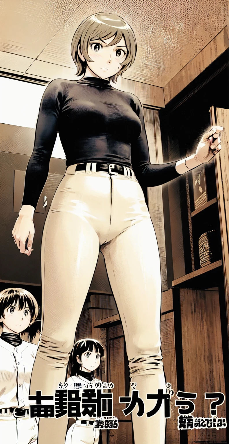 (野球uniform:1.2),
Blonde Hair, (short hair:1.2),Long sleeve, Black Shirt, turtleneck,White trousers、uniform、Black belt、((Illustration of people))、Big Boobs、
View Audience,, (Highest quality:1.3),One Girl, White pants、uniform、indoor、baseball 、White wall、blue eyes、Tight black shirt、(masterpiece、Highest quality)、Highest quality, Ultra-high resolution, (((masterpiece))), alone, Sweat、Big eyes、Big Breasts、One Girl, Front view、Embarrassed face、Bronze colored hair、((short hair))、Stand up straight、Cowboy Shot