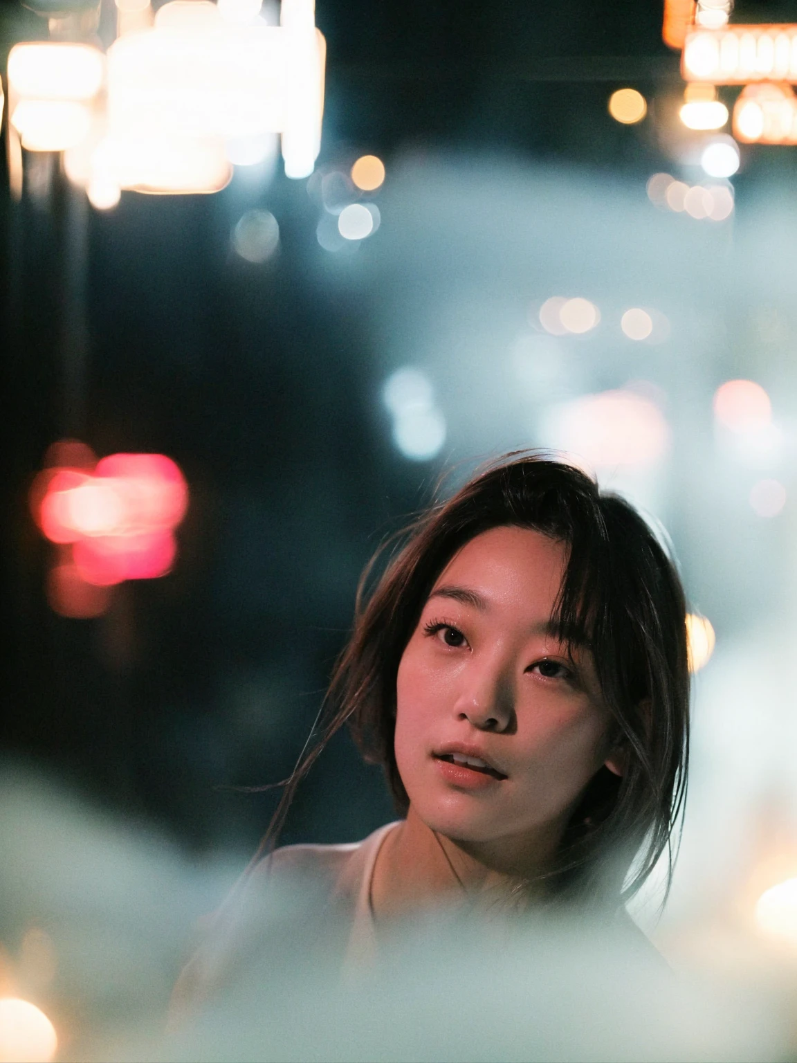 nude、30 years old、nightの路地裏,puddle、night