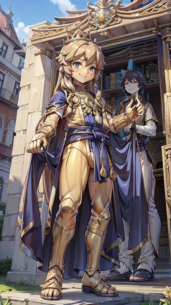 王子的Gold statue,Prince style,Prince costume,宫廷Dress,Gold statue,男孩的Gold statue,带着黄金冠冕的Gold statue,脚边停着一只燕子的Gold statue,Golden Boy Statue,Gold statue,Long hair,Dress,Dress,西式宫廷男士Dress,Cute boy,British style,Victorian style,crown,crown,femboy,Golden Boy Sculpture,Golden Boy Statue,Gold statue,Gold statue,Giant golden statue,Giant golden statue,Outdoor Background,Smiling statue,Close-up above the waist