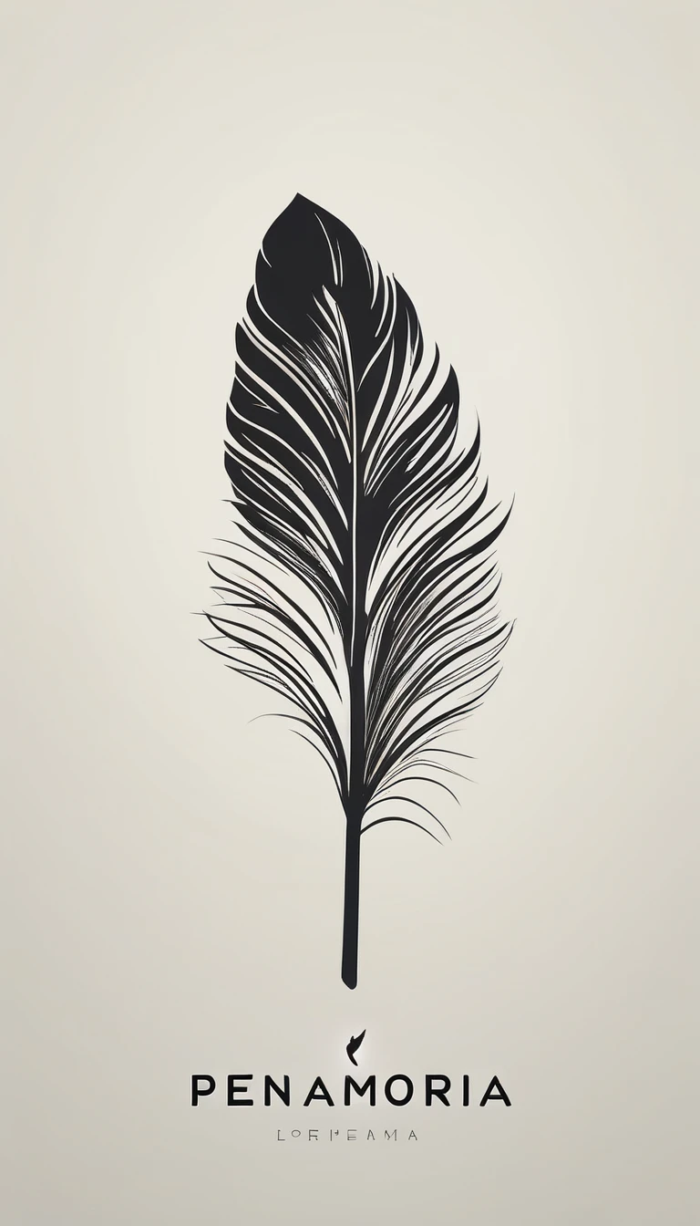 A minimal, modern, simple, cinematic logo design for the brand “Penamemoria". Create a modern, minimalistic, high-quality, logo of a bird feather