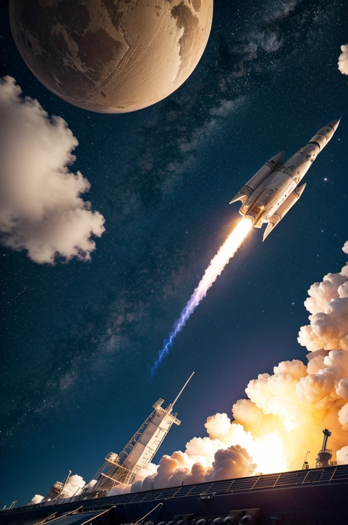 A ship with a rocket in space
