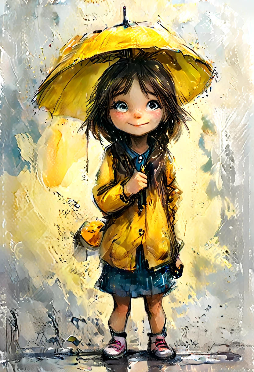 impactful colorful painting of a cute drawing of a , the holds a yellow umbrella, highy detailed, 8K, Spitz, proffesional, clearing, hight contrast, crystal clearing