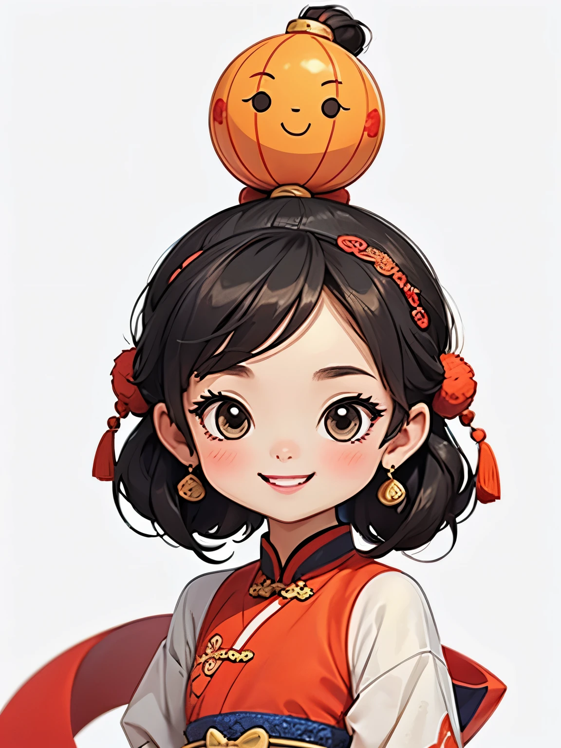 ,Costume girl,Chinese Tang dynasty girl,front,permanent,Ball head hairstyle,Smile,Blank Background