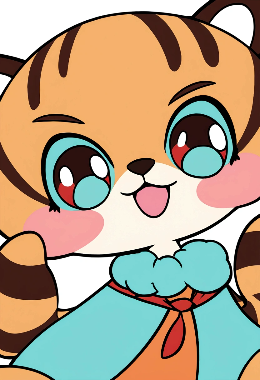 Cute tiger,White Background,Flat Style,In the style of digital painting,Light cyan and light amber,Contest Winner,32k Ultra HD,Playful Caricature,fur art,bold,Manga style characters - ar3:4