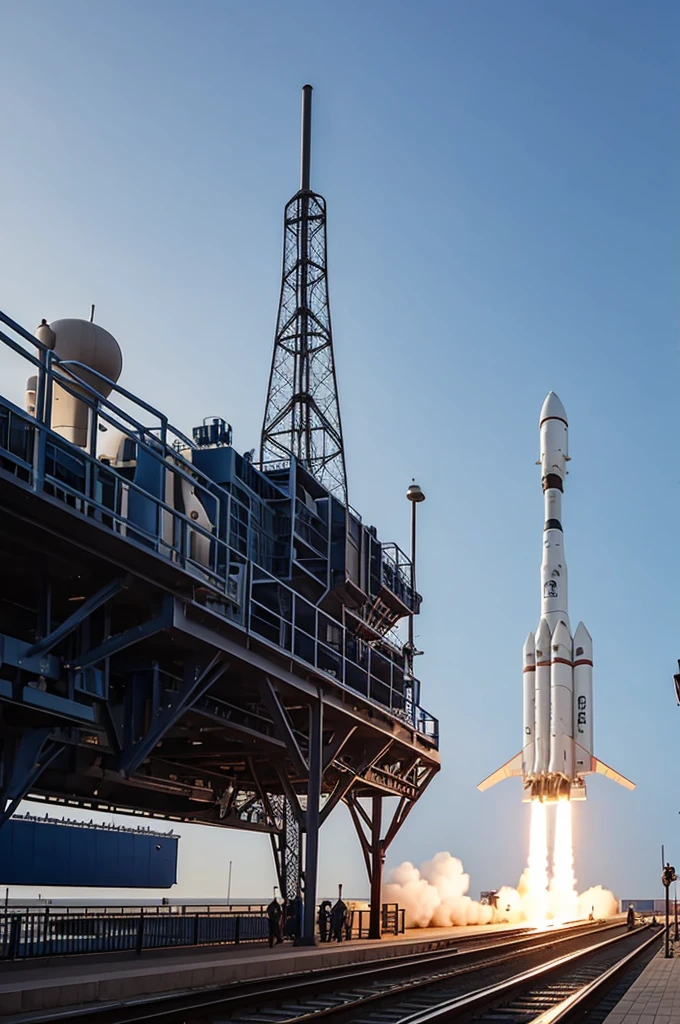 A rocket together with a ship on the station