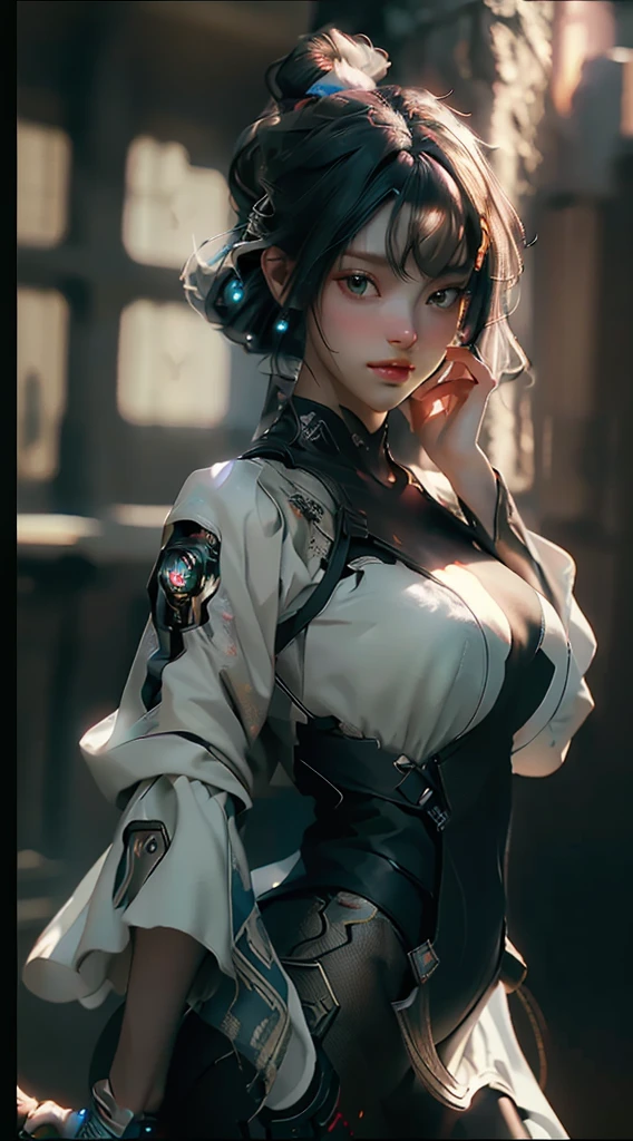 ((Best quality)), ((masterpiece)), (detailed:1.4), 3D, an image of a beautiful cyberpunk female,HDR (High Dynamic Range),Ray Tracing,NVIDIA RTX,Super-Resolution,Unreal 5,Subsurface scattering,PBR Texturing,Post-processing,Anisotropic Filtering,Depth-of-field,Maximum clarity and sharpness,Multi-layered textures,Albedo and Specular maps,Surface shading,Accurate simulation of light-material interaction,Perfect proportions,Octane Render,Two-tone lighting,Wide aperture,Low ISO,White balance,Rule of thirds,8K RAW,