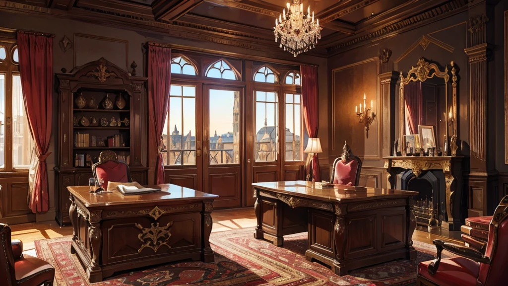 Medieval European luxury room,Gorgeous desk,wine,Godfather Mafia Room