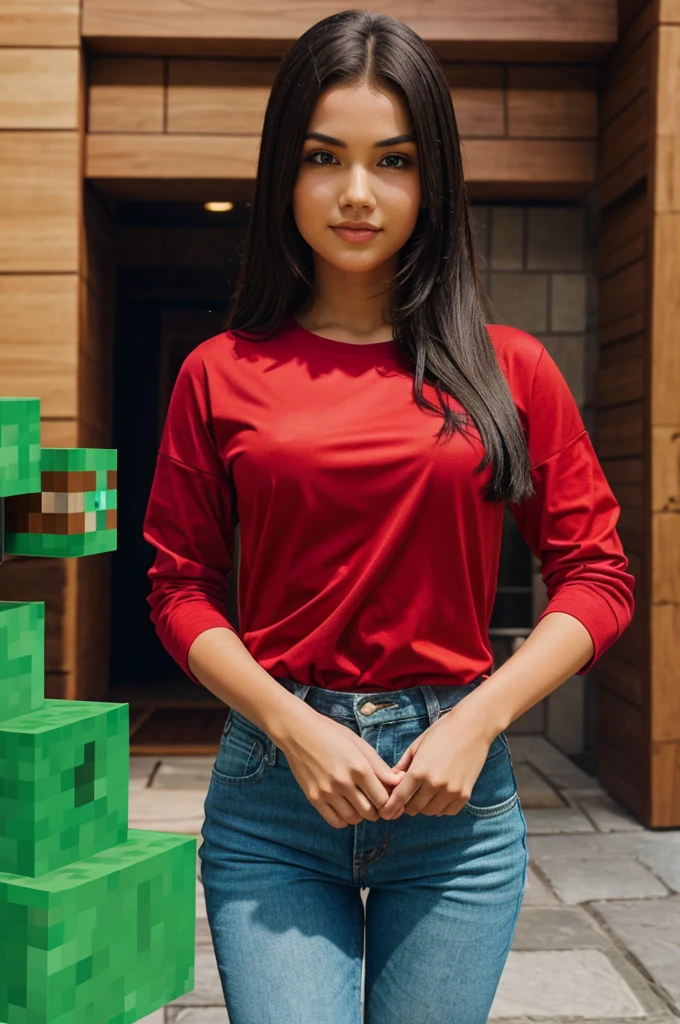 Minecraft character wearing red shirt