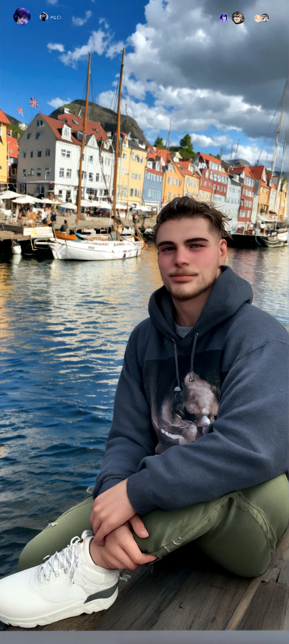 arafed man sitting on a dock in front of a body of water, profile photo, profile image, profile picture 1024px, profile picture, norwegian man, 26 year old man on a sailboat, profile, 3/4 profile, christian dimitrov, twitch streamer / gamer ludwig, crypto, profile pic, author