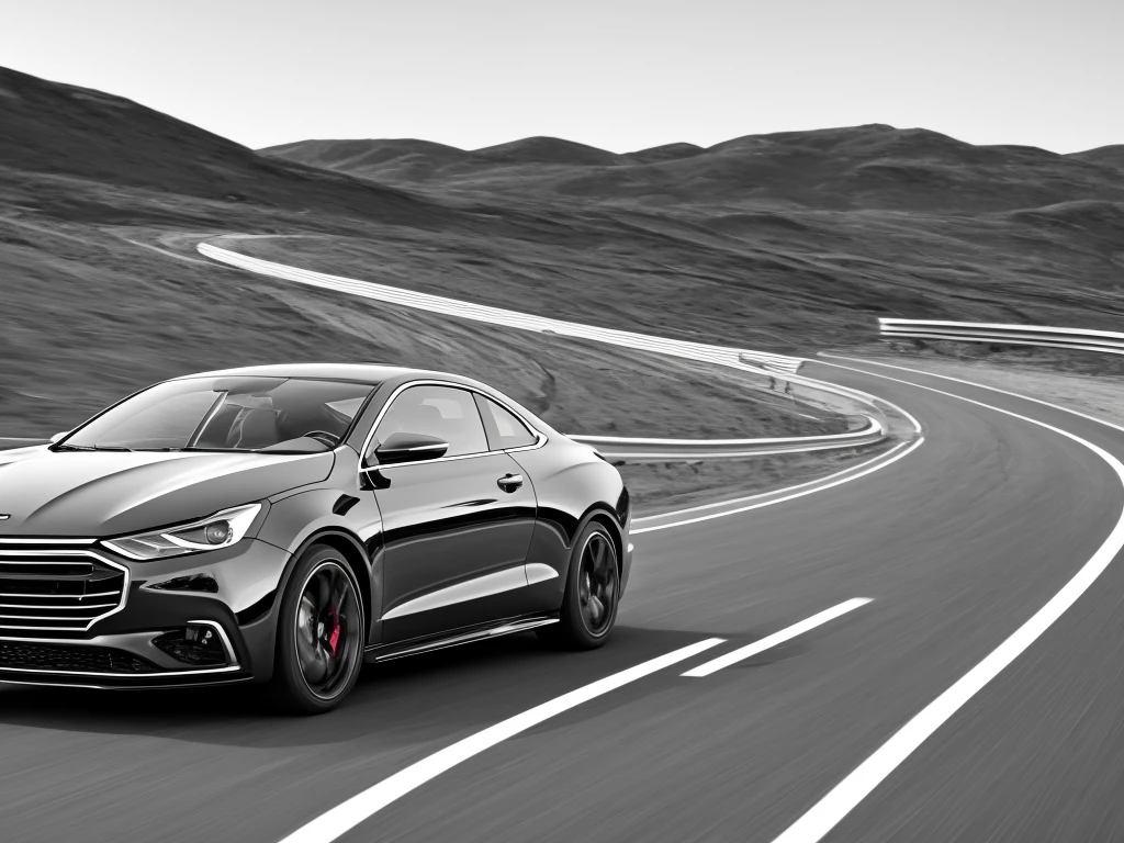 Driving scene，Black and white line drawing，HD，The car model is reasonable，Accurate perspective，Best quality，Accurate proportions