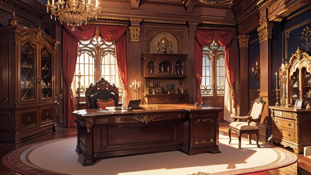 Medieval European luxury room,Gorgeous desk,wine,Godfather Mafia Room,Looking up