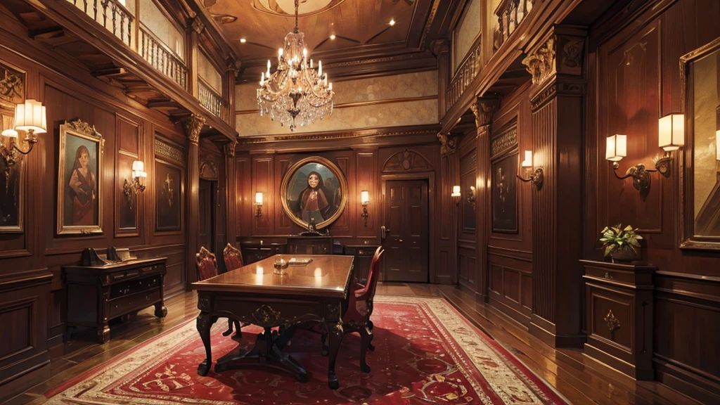 Medieval European luxury room,Gorgeous desk,wine,Godfather Mafia Room,Looking up