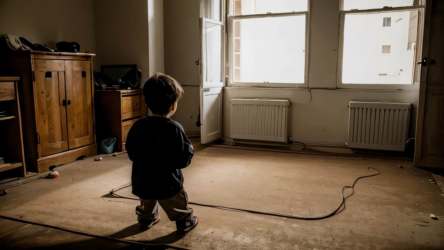 boy seeing a ghost inside a house