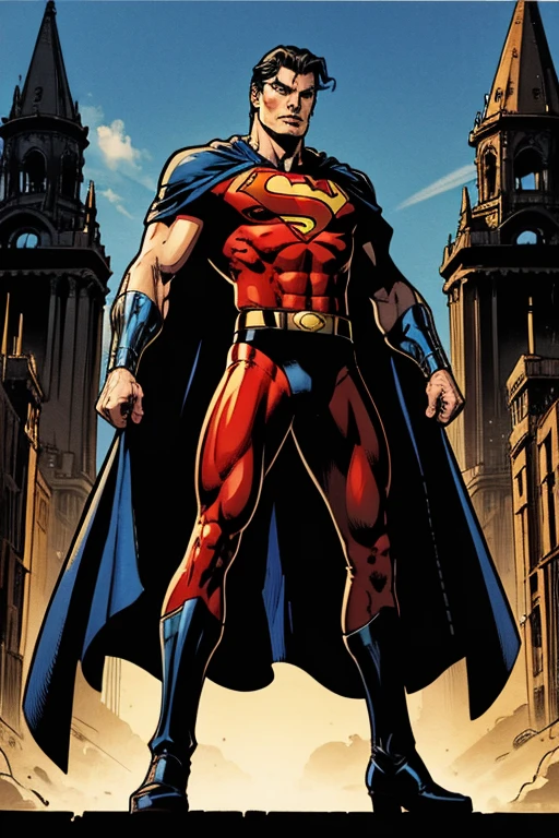 Christopher Reeve as Overlord, imposing ,heroic pose inspired by the art of John Byrne