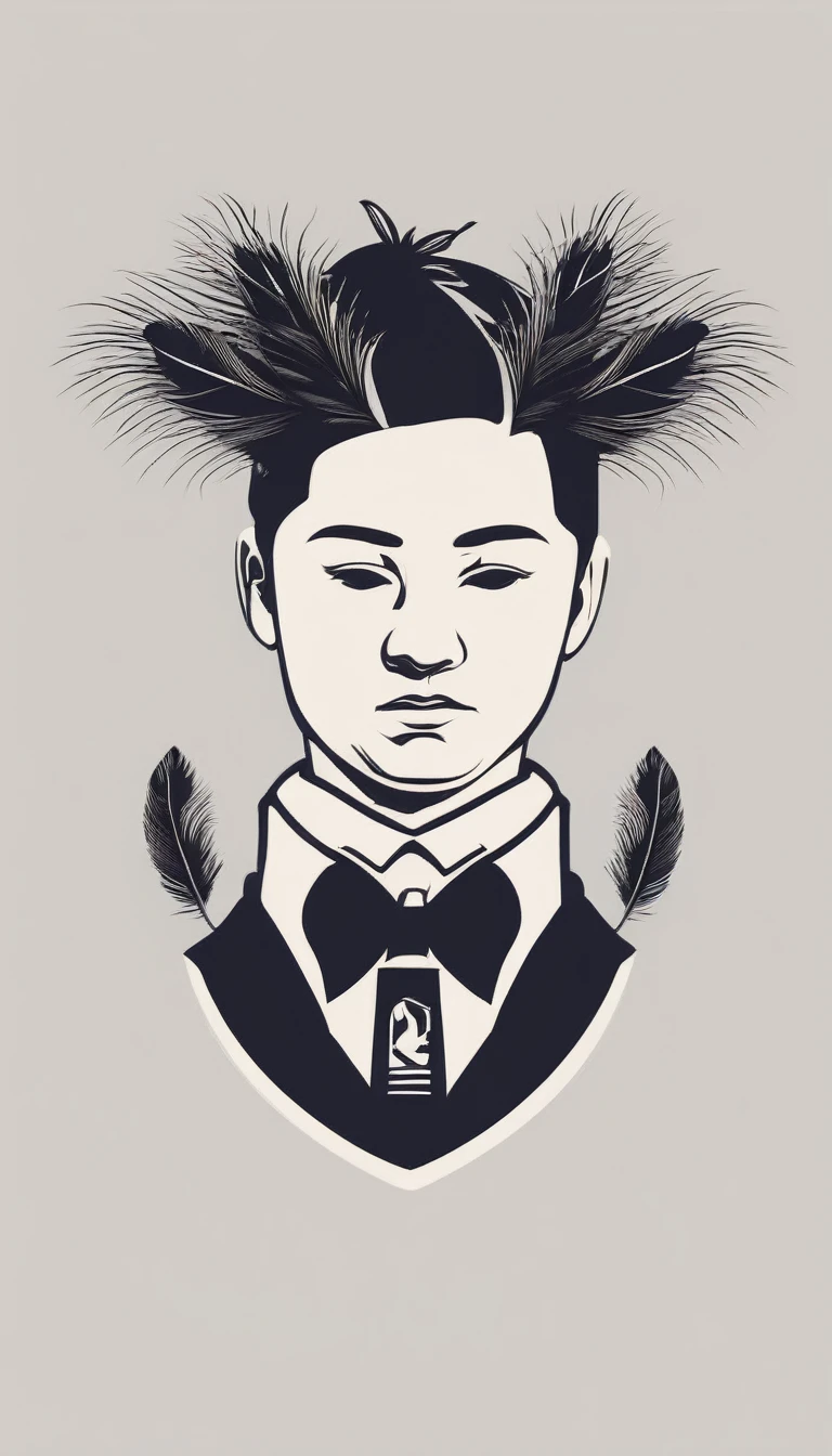 A minimal, modern, simple, cinematic logo design e of a boy with a head full of feathers for the brand “Penamemoria" .