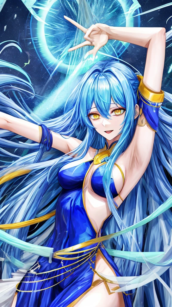 Rimuru tempest, blue long hair, yellow eyes, armpit job