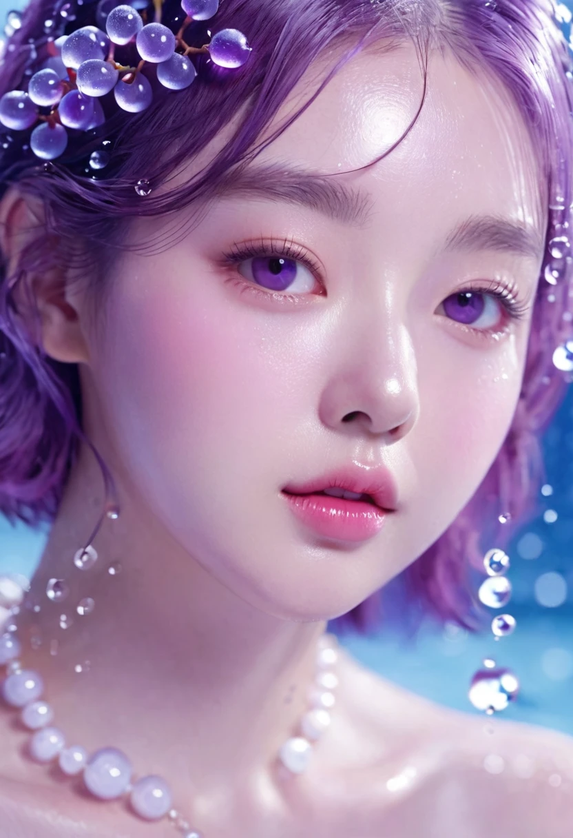 Summer Purple Grape Girl,Dopamine age, Cool summer days,Ice cubes,The watery girl,Delicate skin,Hydration,Shiny,Shiny,dream,Front view,bust,pearl,Purple grape fruit