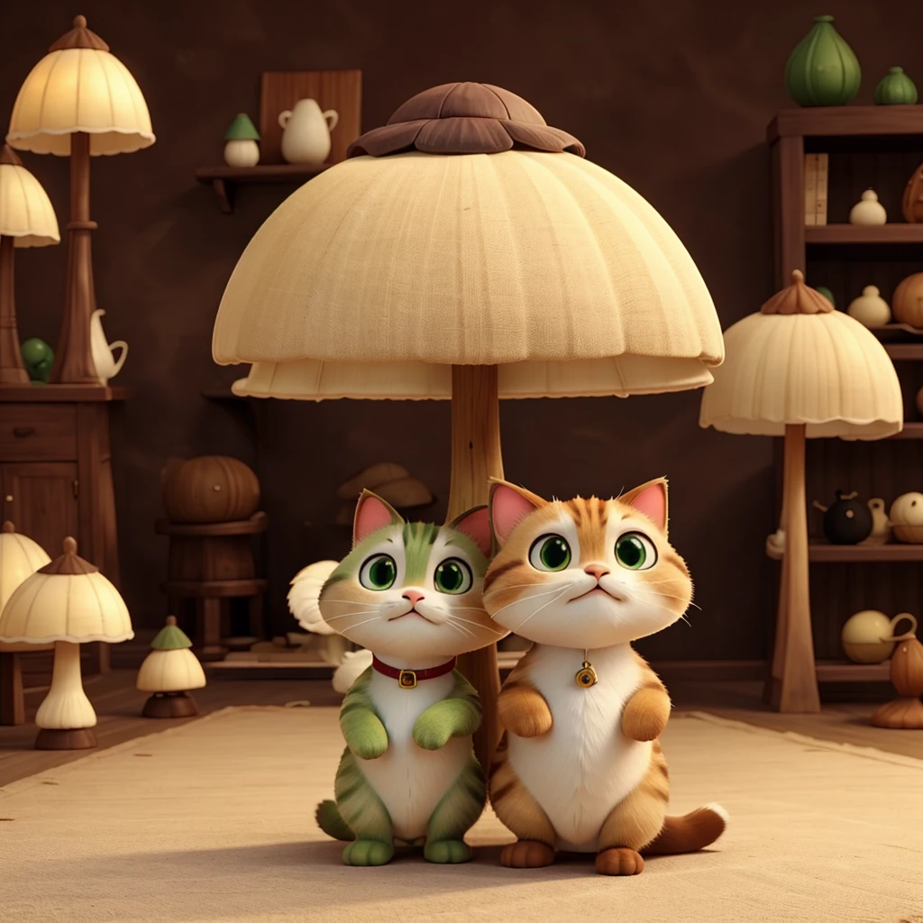 The light matcha-colored cat wears a "cream-colored poisonous mushroom"-shaped hat on its head.。
Its body is like a poisonous mushroom,The body changes into the shape of a mushroom,The feet also become cylindrical and long,But without losing the cat’s hair and mobility。
Eyes become round and big,Wine red。
The tail becomes like a platypus,flat and wide