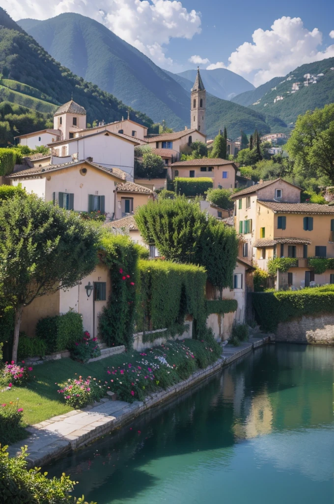 Beautiful oil painting of a village, Villa Bella, Italy, by Sung Kim