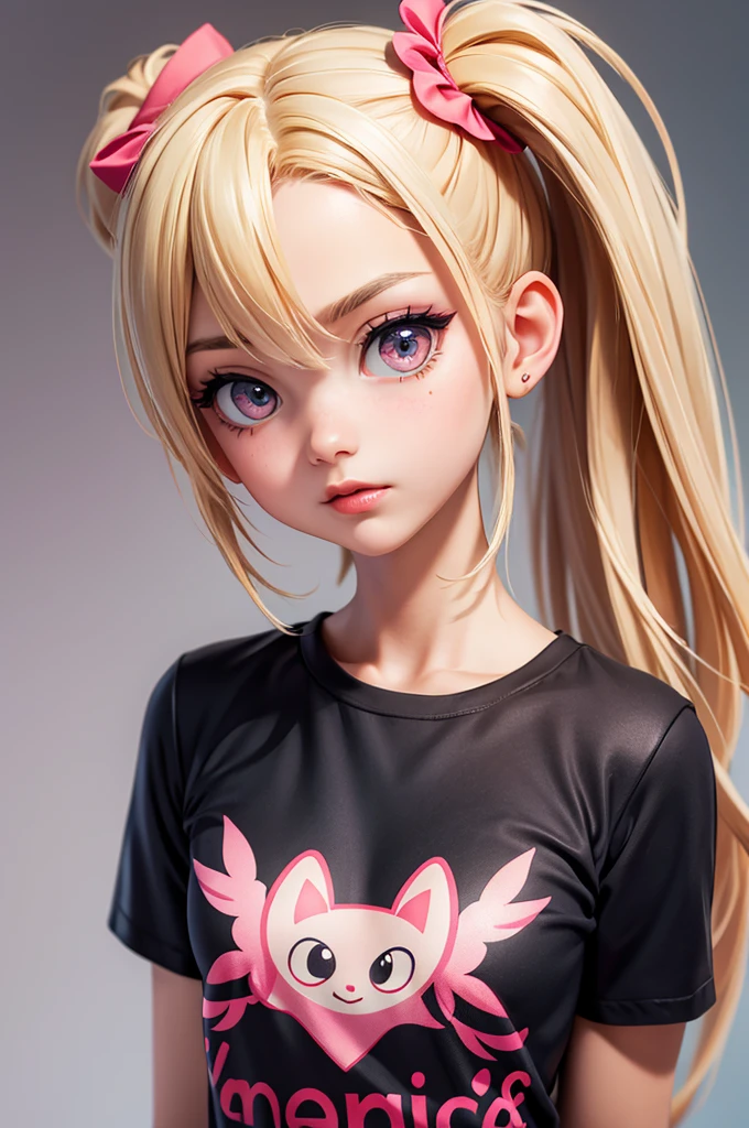 hyperrealistic  american teen, blondittle, perfect tiny body, sexy, dark makeup, small choker, perfect slim face, big red lips, very cute face, tiny body, big eyes, young looking, childish looking, cheerleader